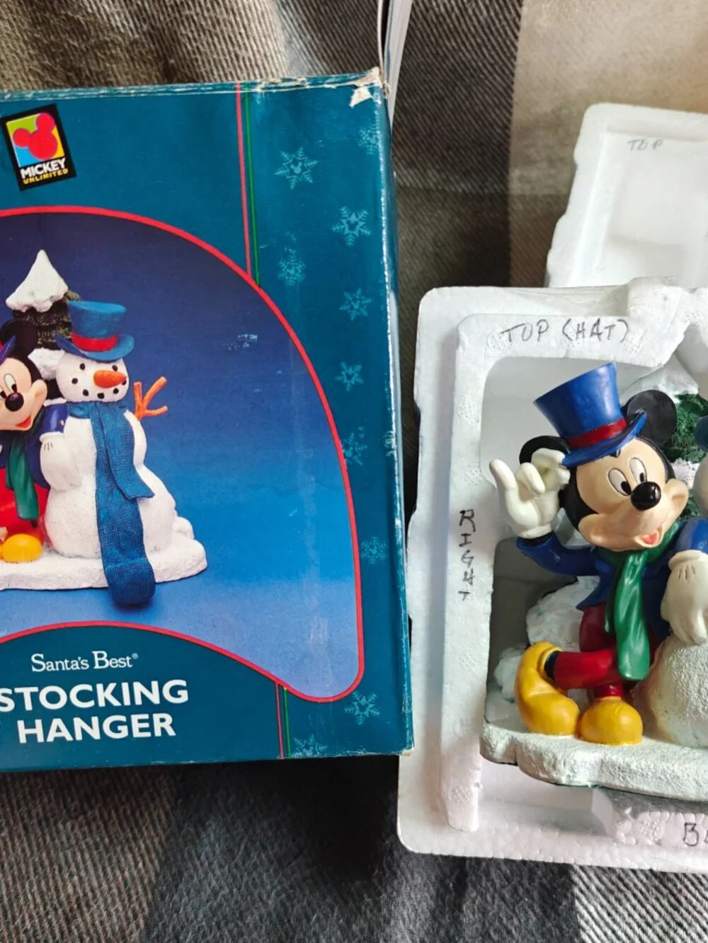 Vintage 1996 Disney Santa's Best Mickey Mouse & Snowman Stocking Hanger Holder